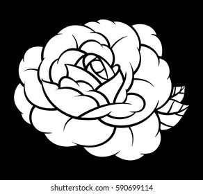 Flower rose, black and white. Isolated on black background. Vector illustration.
