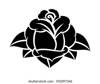 Flower rose, black and white. Isolated on white background. Vector illustration.