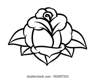 Flower rose, black and white. Isolated on white background. Vector illustration.