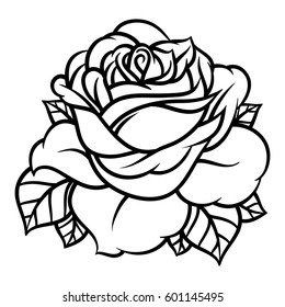 Flower rose, black and white. Isolated on white background. Vector illustration.