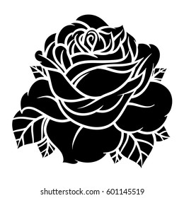 Flower rose, black and white. Isolated on white background. Vector illustration.