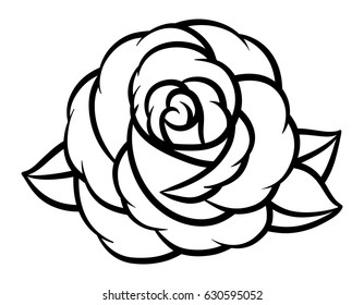 Flower rose, black and white. Isolated on white background. Vector illustration.