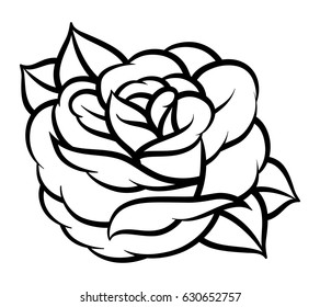 Flower rose, black and white. Isolated on white background. Vector illustration.