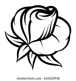 Flower rose, black and white. Isolated on white background. Vector illustration.
