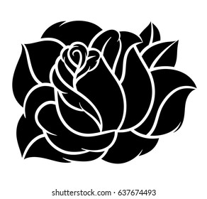 Flower rose, black and white. Isolated on white background. Vector illustration.