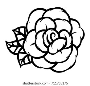 Flower rose, black and white. Isolated on white background. Vector illustration.