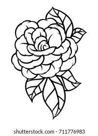 Flower rose, black and white. Isolated on white background. Vector illustration.
