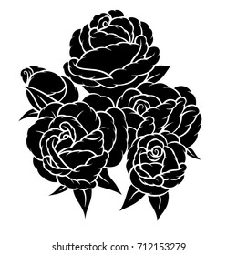 Flower rose, black and white. Isolated on white background. Vector illustration.