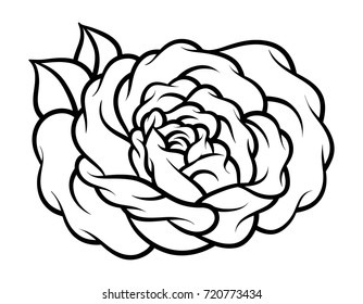 Flower rose, black and white. Isolated on white background. Vector illustration.
