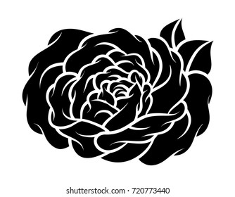 Flower rose, black and white. Isolated on white background. Vector illustration.