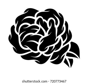 Blume Rose, schwarz-weiß. Einzeln auf weißem Hintergrund. Vektorillustration.