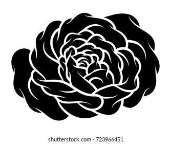 Rosa de flores, blanco y negro. Aislado sobre fondo blanco. Ilustración vectorial.