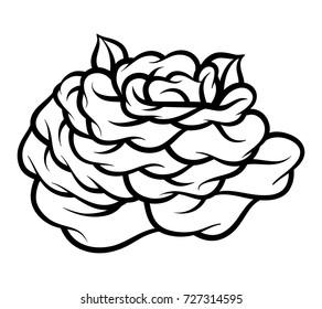 Flower rose, black and white. Isolated on white background. Vector illustration.