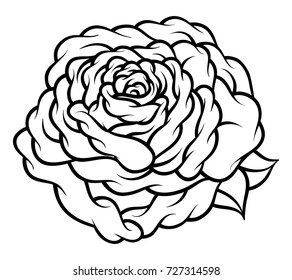 Flower rose, black and white. Isolated on white background. Vector illustration.