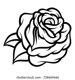 Flower rose, black and white. Isolated on white background. Vector illustration.