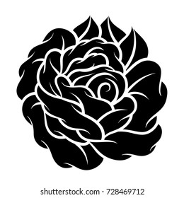 Flower rose, black and white. Isolated on white background. Vector illustration.