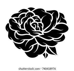Flower rose, black and white. Isolated on white background. Vector illustration.