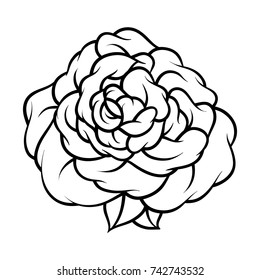 Flower rose, black and white. Isolated on white background. Vector illustration.