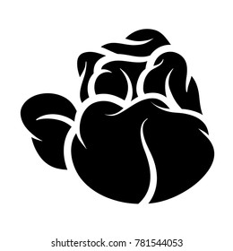 Blütenrose, schwarz-weiß. Einzeln auf weißem Hintergrund. Vektorgrafik.