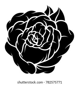 Flower rose, black and white. Isolated on white background. Vector illustration.