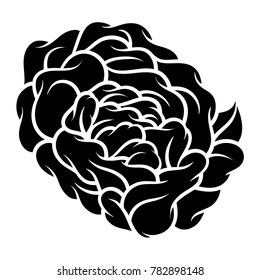 Flower rose, black and white. Isolated on white background. Vector illustration.