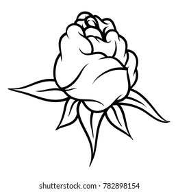 Flower rose, black and white. Isolated on white background. Vector illustration.