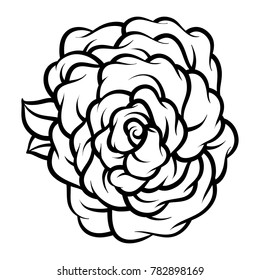 Flower rose, black and white. Isolated on white background. Vector illustration.