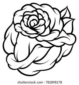 Flower rose, black and white. Isolated on white background. Vector illustration.
