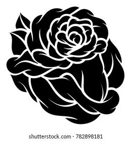 Flower rose, black and white. Isolated on white background. Vector illustration.