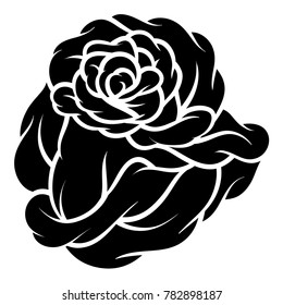 Flower rose, black and white. Isolated on white background. Vector illustration.