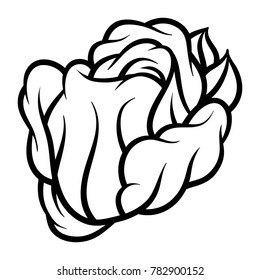 Flower rose, black and white. Isolated on white background. Vector illustration.
