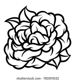 Flower rose, black and white. Isolated on white background. Vector illustration.