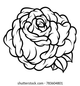 Flower rose, black and white. Isolated on white background. Vector illustration.