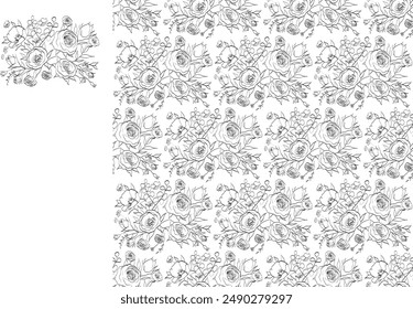 flower rose black and white linear pattern seamless texture vector