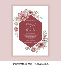  flower rose burgundy watercolor frame for background wedding invitation