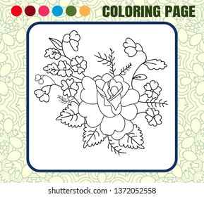 Flower rose. Coloring with a palette. Illustratin of beautiful flower. - Vector illustration