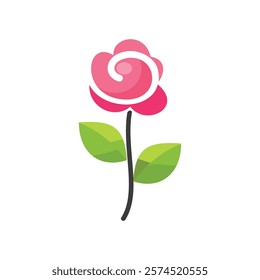 flower with rose, flat design icon of rose