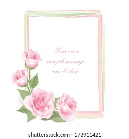 Flower Rose frame isolated on white background. Floral vector decor. 