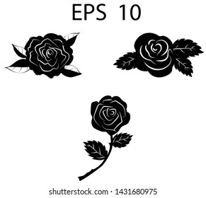 Flower rose icon. Set of decorative rose silhouettes. Transparent backrgound 
