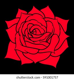 Flower rose. Isolated on black background. Vector illustration.