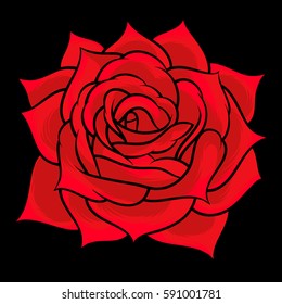 Flower rose. Isolated on black background. Vector illustration.