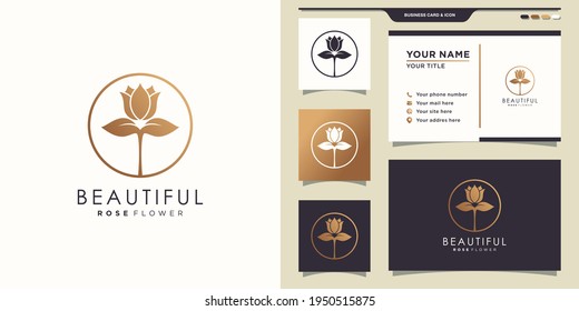 Flower rose logo design with circle concept and business card design. Premium Vector