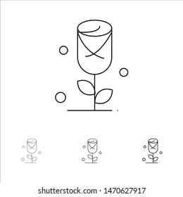 Flower, Rose, Love Bold and thin black line icon set. Vector Icon Template background