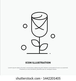 Flower, Rose, Love Vector Line Icon