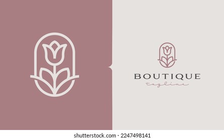 Flower Rose Monoline Logo Template. Universal creative premium symbol. Vector illustration