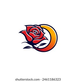 Flower Rose Moon Logo Design Vektorgrafik