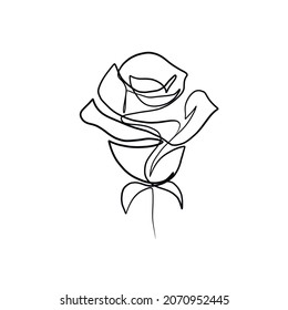 La rosa de la flor en una línea de estilo continuo sobre fondo blanco. Diseño de vectores para tarjetas de San Valentín, invitación a la boda, tatuaje