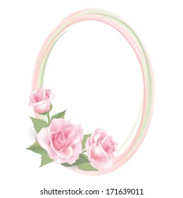 Flower rose oval frame. Floral spring decor.