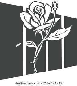 flower, rose, petals, vector, fence, thorn, illustration, abstraction, flora, picture.eps