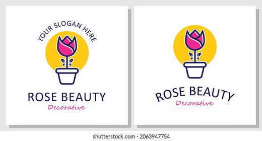 Flower Rose Plant Pot Leaf Nature Decorative Bouquet vector logo design inspiration